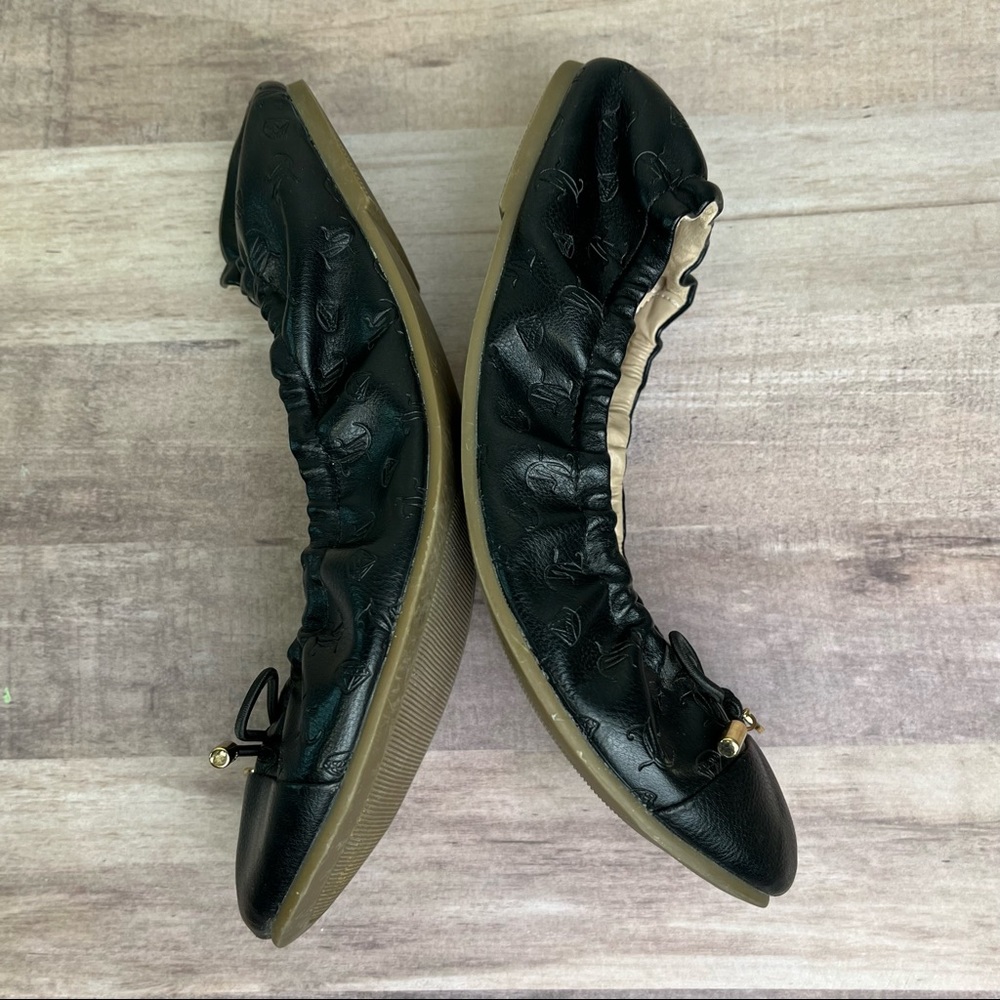 Juicy Couture Black Leather Logo Ballet Flats with Gold Accents size 7 - Picture 6 of 9